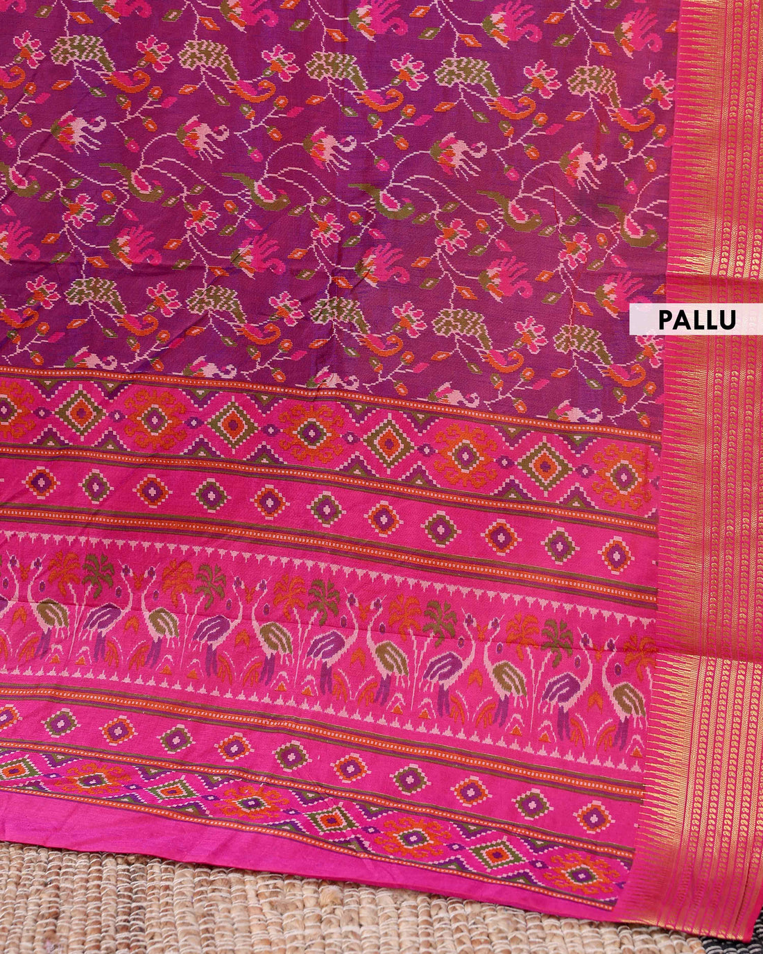 Traditional Patola Semi-Silk Saree with Intricate Bird and Floral Motifs - Purple