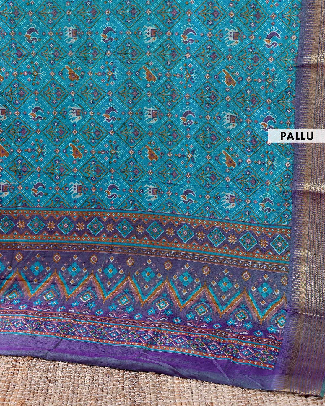 Traditional Patola Semi-Silk Saree with Intricate Geometric Motifs - Teal