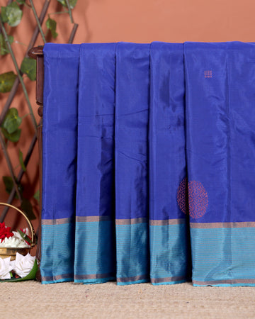 Traditional Soft Silk Saree with Woven Butta and Contrast Zari Border - Blue