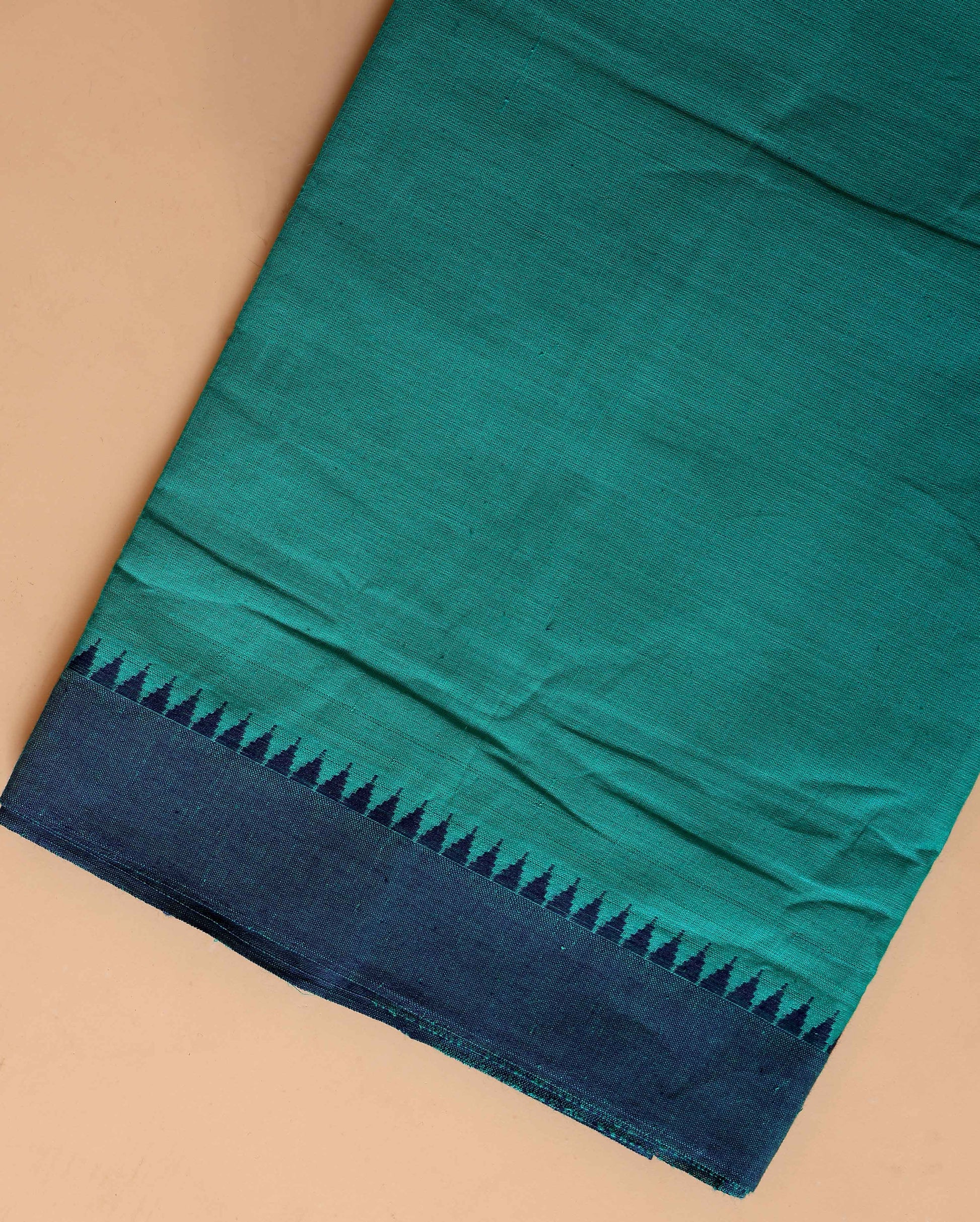 Women's Unstitched Cotton Salwar Suit Material with Woven Body and Contrast Dupatta Temple Border Design - Green