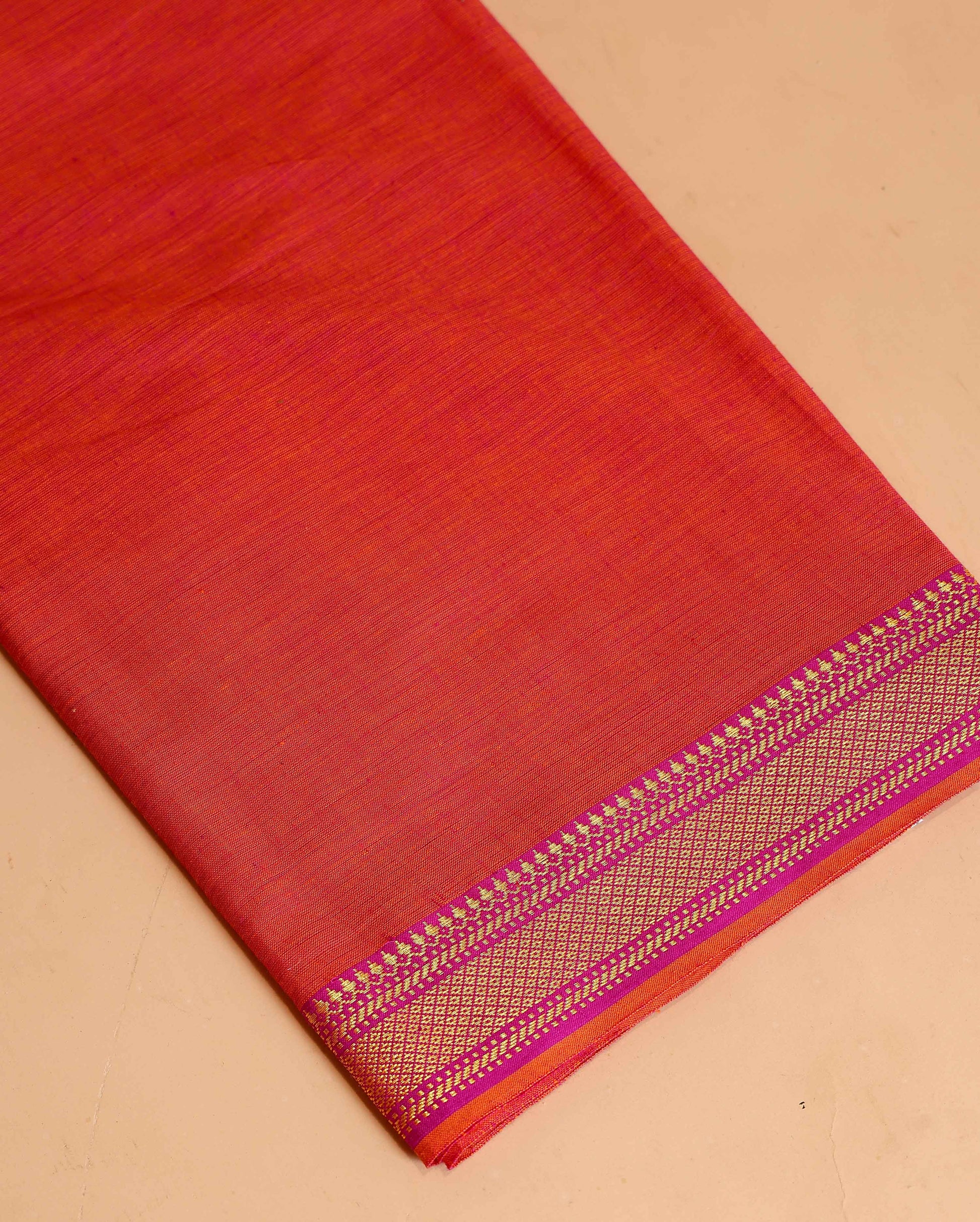 Women's Unstitched Cotton Salwar Suit Material with Woven Zari Border and Contrast Dupatta - Red