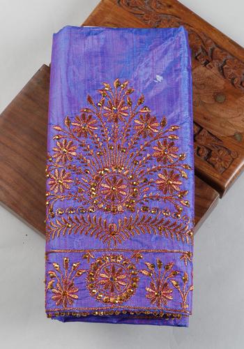Embroidered Unstitched Raw Silk Blouse Material - Violet