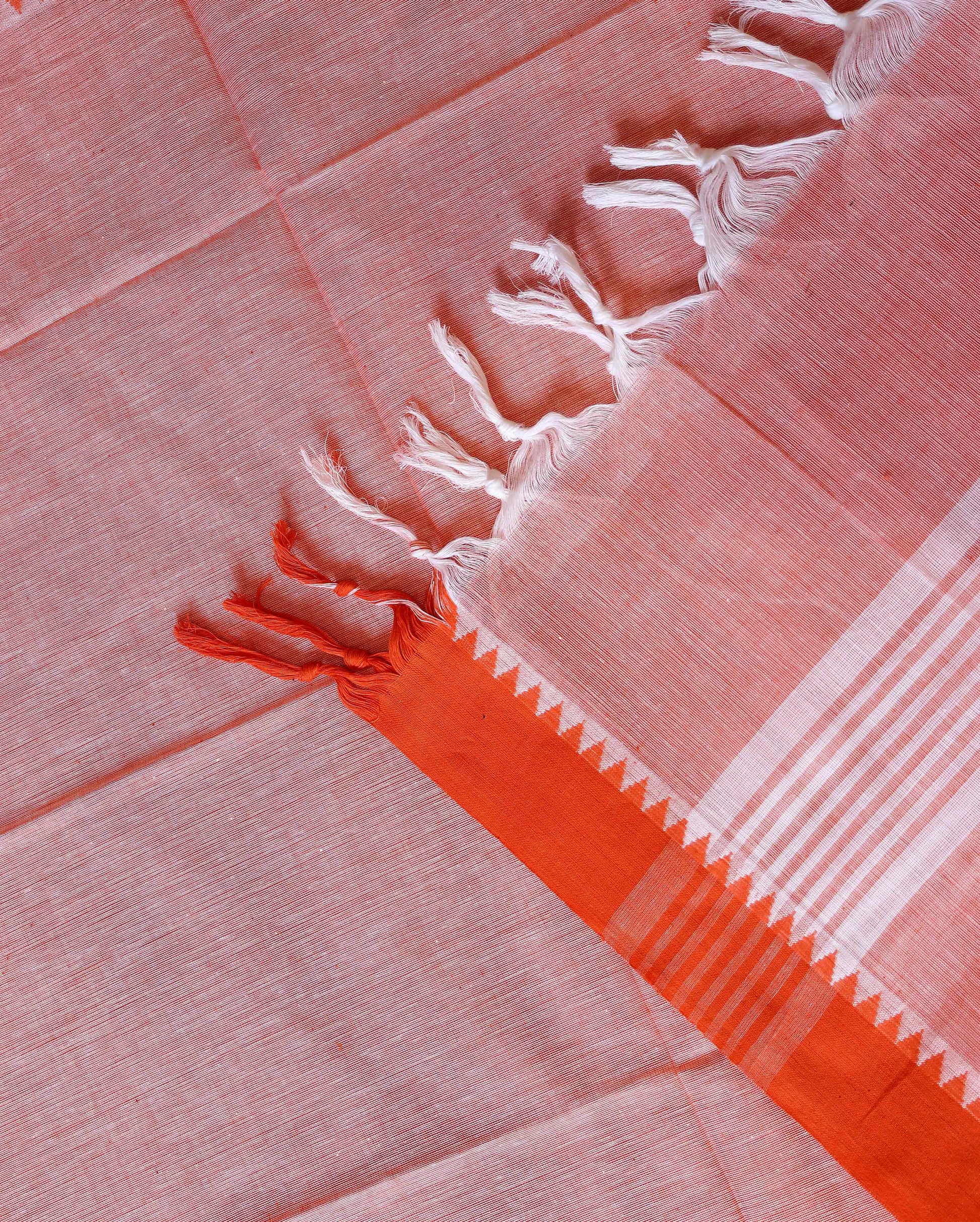 Women'sHandloom Cotton Unstitched Salwar Suit Material with Woven Zari Border & Matching Dupatta - Orange