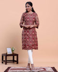 Women's A-Line Kurta with All-Over Ethnic Floral Print - Maroon