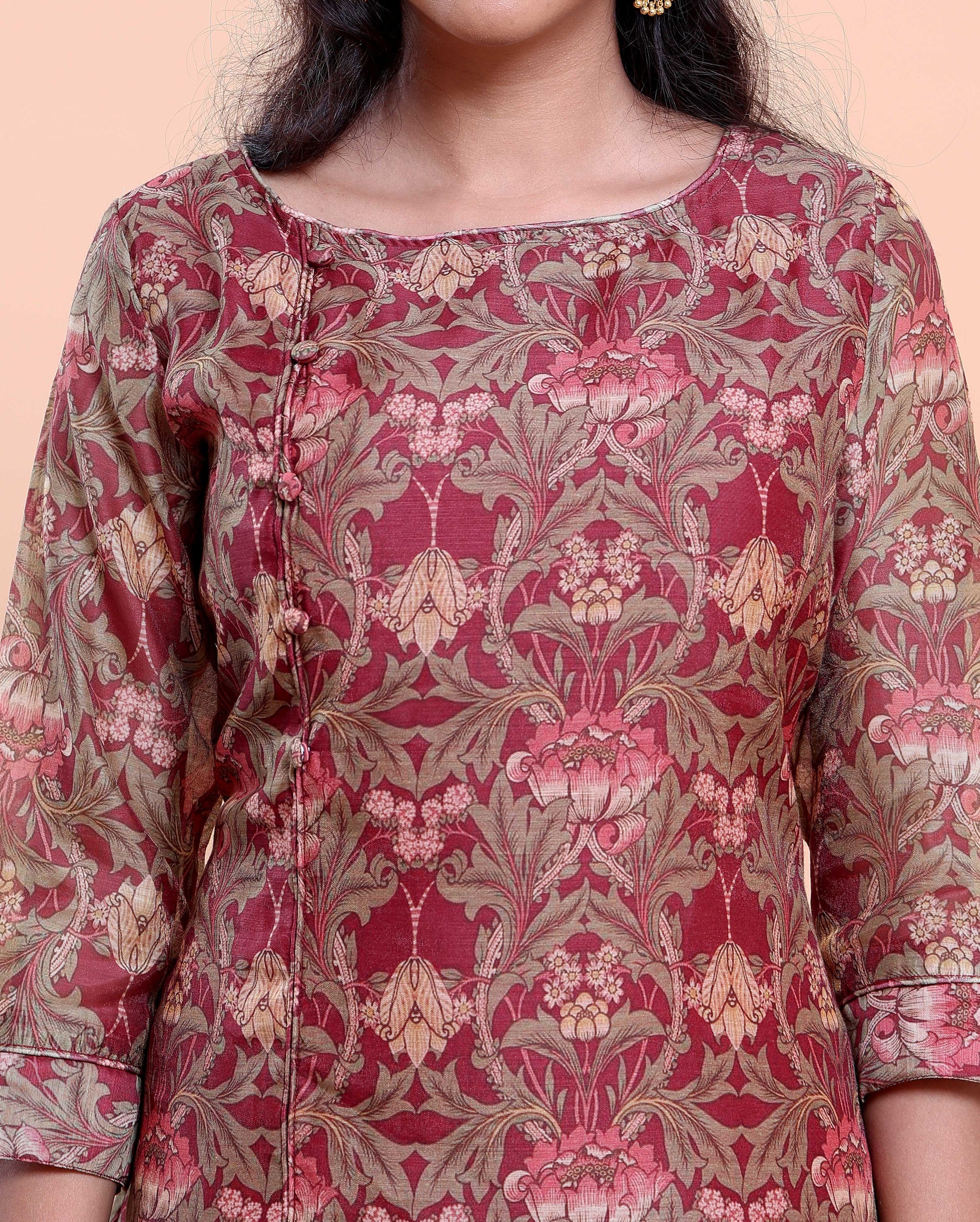 Women's A-Line Kurta with All-Over Ethnic Floral Print - Maroon