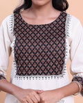 Women's Designer Geometric Yoke Design Straight Kurta with Thread Work - Cream