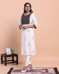 Women's Designer Geometric Yoke Design Straight Kurta with Thread Work - Cream