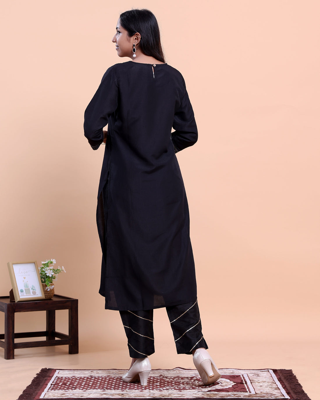 Women's Embroidered Straight Kurta with Matching Pant and Dupatta - Black