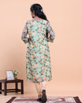 Women's Floral Printed Kurta with Front Slit and Round Neckline - Green