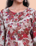 Women's Floral Printed Straight Kurta with 3/4th Sleeves - Off White