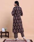Women's Handblock Printed Kurta with Palazzo Set - Black