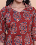 Women's Handblock Printed Kurta with Palazzo Set - Red