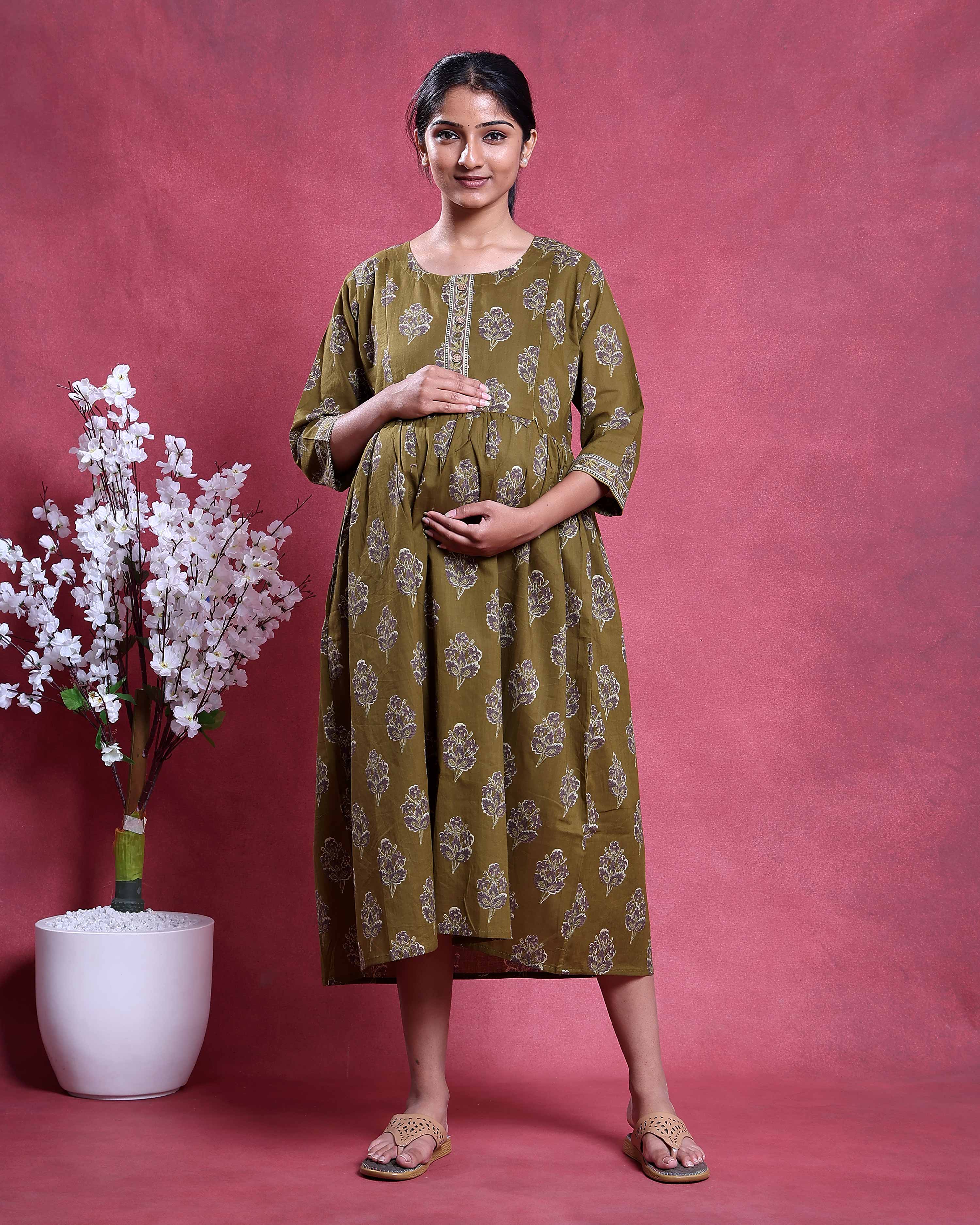 Womens Maternity Feeding Dress Olive Green Jeyachandran XXL Womens Maternity Feeding Dress Olive Green Jeyachandran XXL
