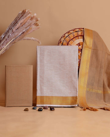 Women's Unstitched Cotton Salwar Suit Material with Elegant Zari Border and Matching Dupatta - Brown