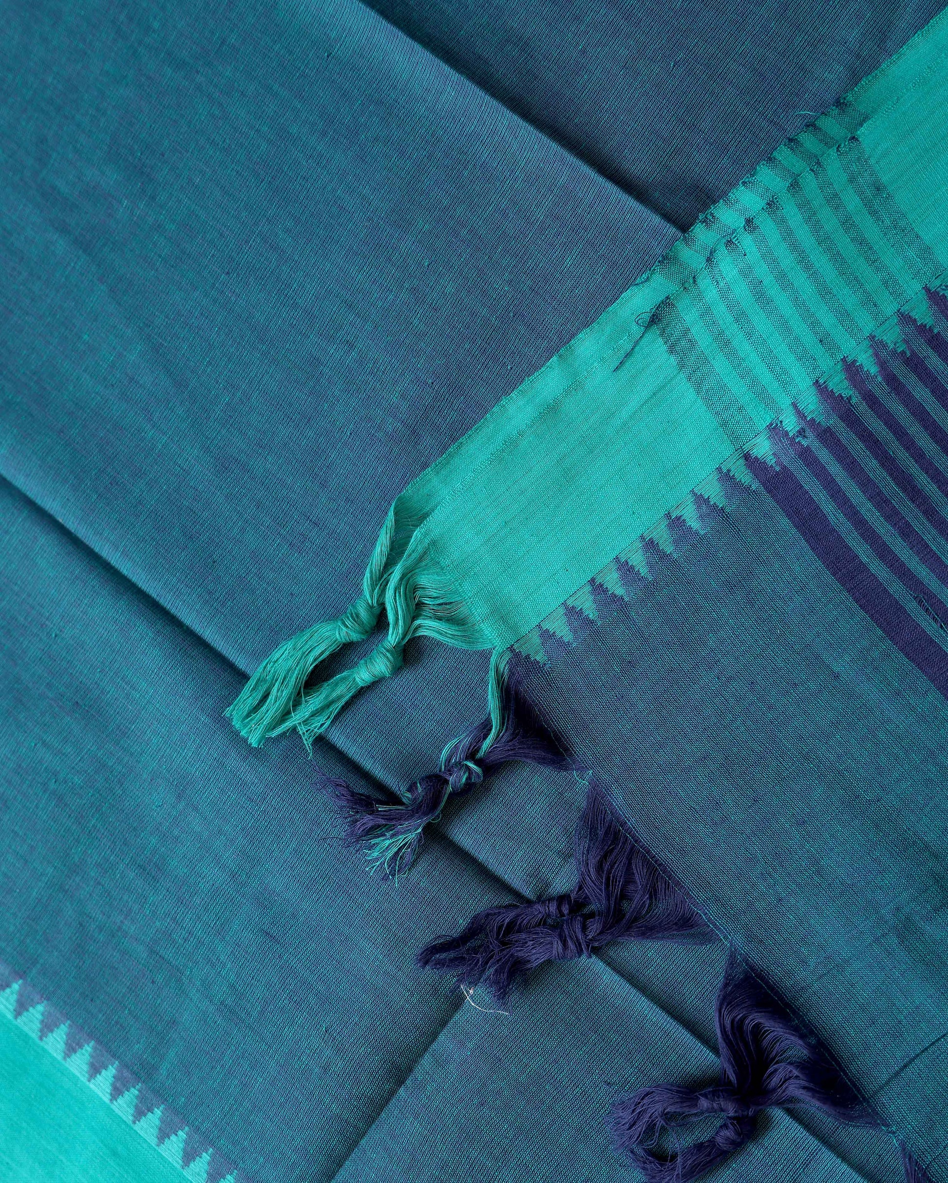 Women's Unstitched Cotton Salwar Suit Material with Woven Body and Contrast Dupatta Temple Border Design - Green