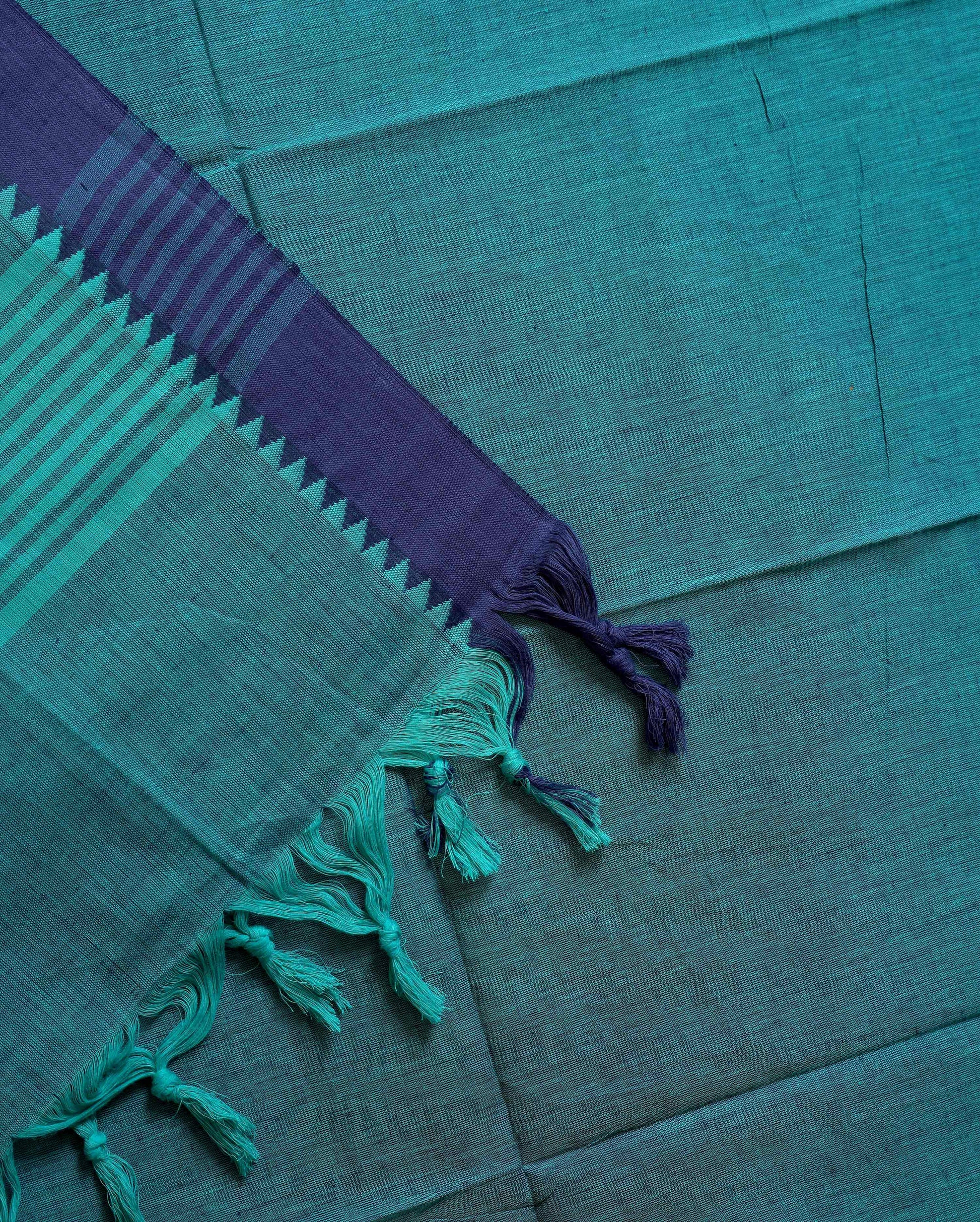 Women's Unstitched Cotton Salwar Suit Material with Woven Border and Contrast Dupatta - Navy Blue