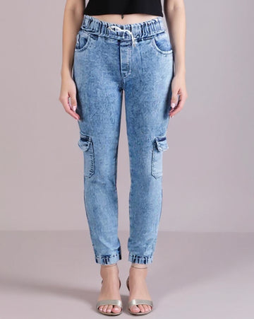 Women's Denim Cargo Jogger - Blue