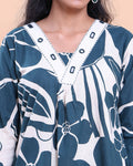 Womens Printed A-Line Kurta and Palazzo Set with V-Neck and 3/4 Sleeves - Teal
