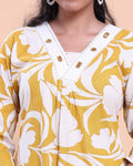 Womens Printed A-Line Kurta and Palazzo Set with V-Neck and 3/4 Sleeves - Yellow