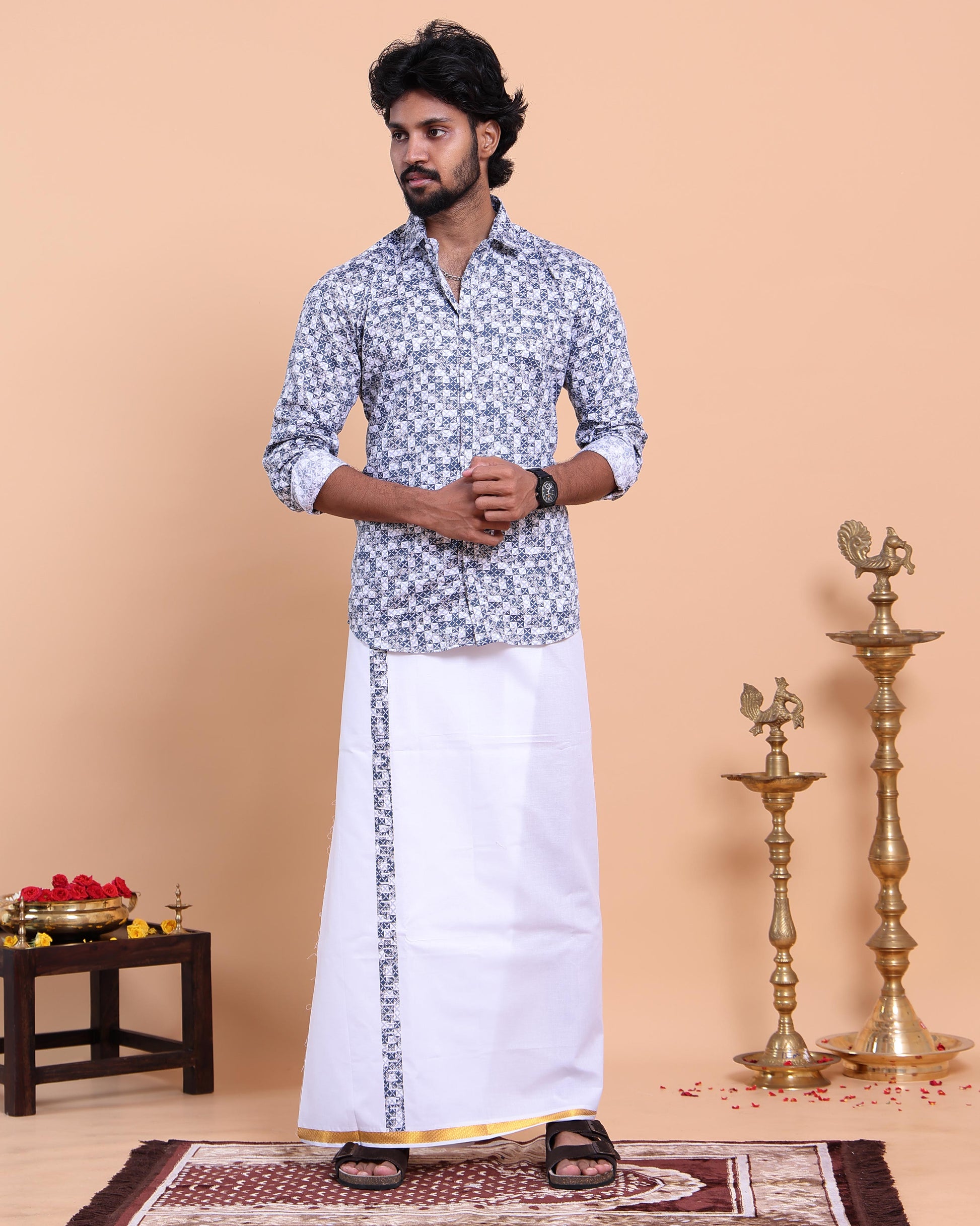 elegant-mens-ethnic-full-sleeve-shirt-dhoti-set-with-traditional-border-blue-Eight