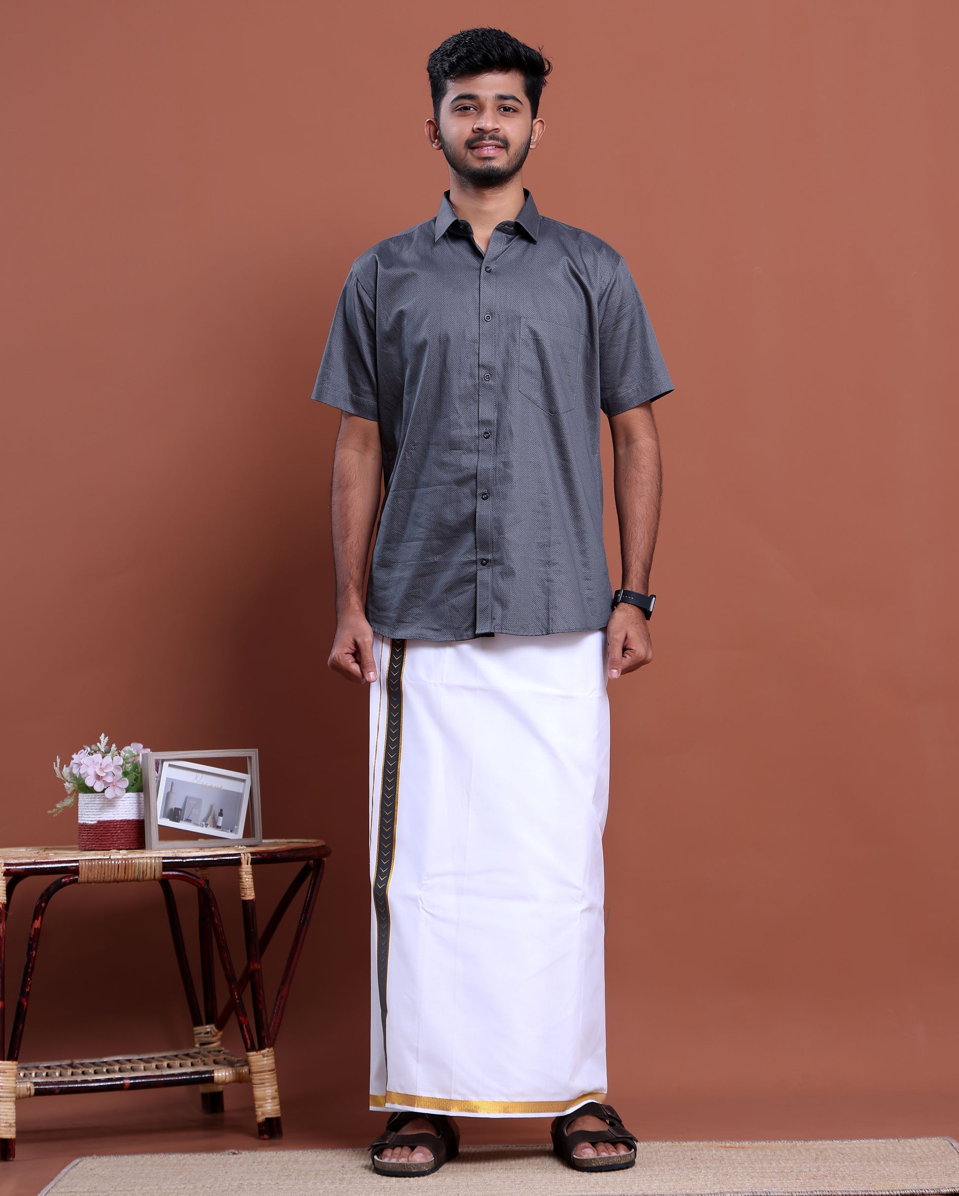 elegant-mens-ethnic-half-sleeve-shirt-dhoti-set-with-traditional-border-grey-two
