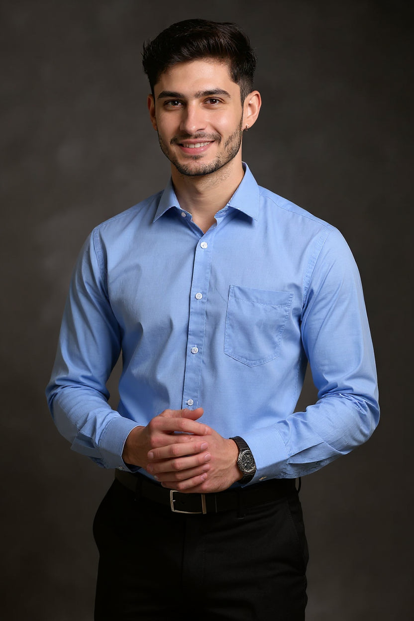 Buy Sea Blue Colour Solid Formal Full Sleeve Shirt Online