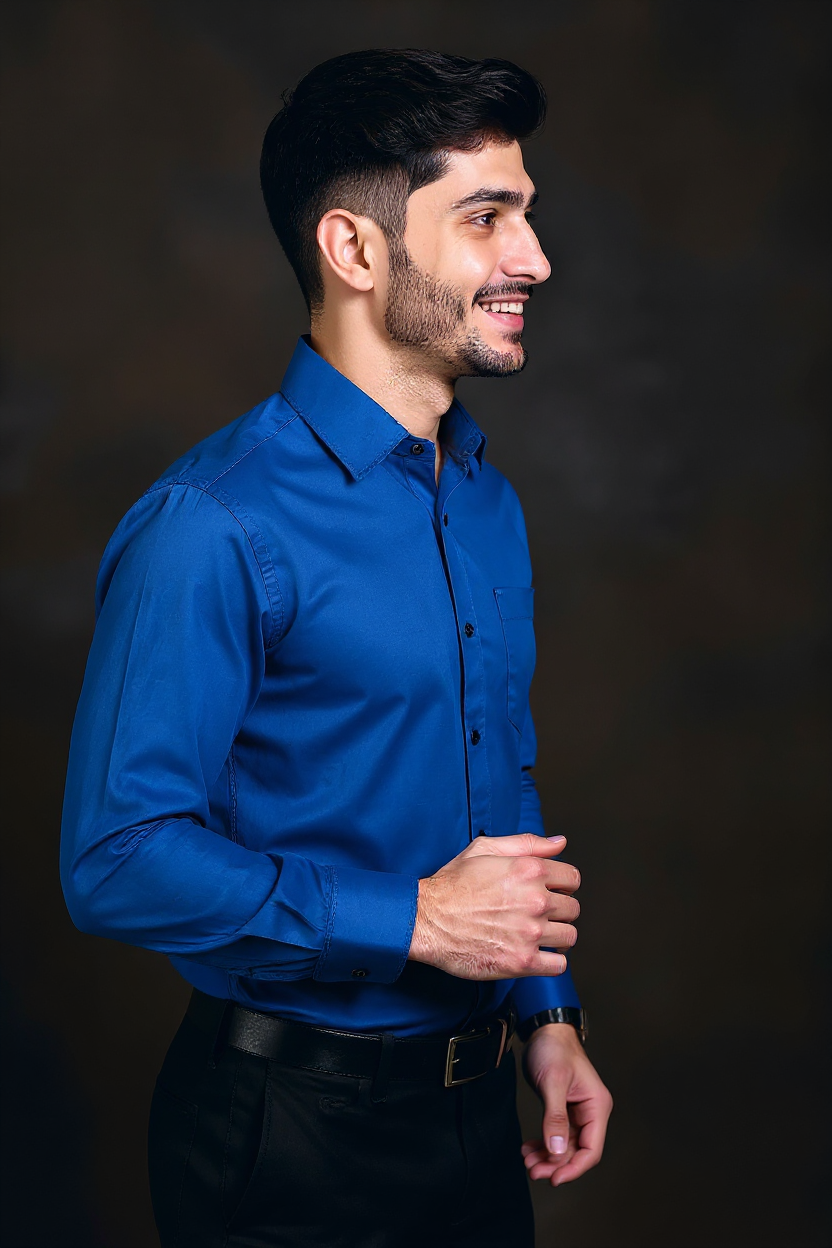 Men's Solid Slim Fit Formal Shirt with Spread Collar and Full Sleeves -  Blue