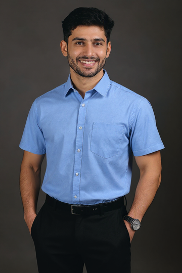 Men's Solid Slim Fit Formal Shirt with Spread Collar and Half Sleeves- Sea Blue