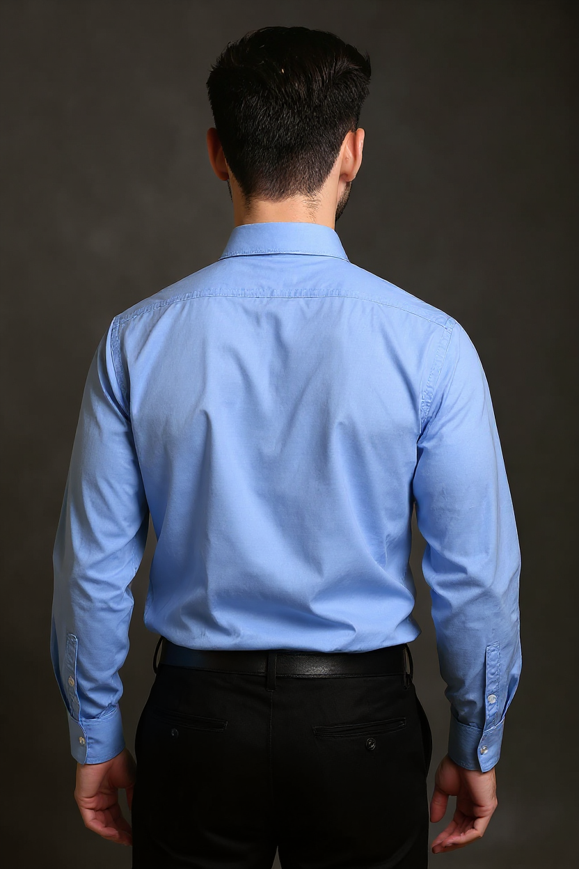 Men's Solid Slim Fit Formal Shirt with Spread Collar and Full Sleeves - Sea Blue