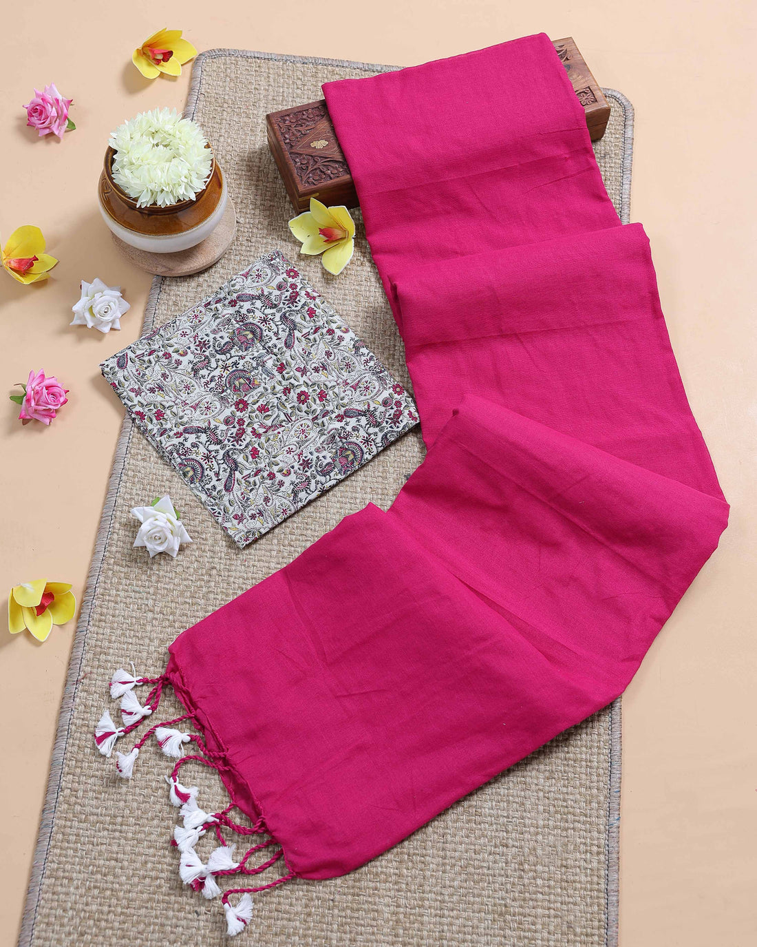 handloom-khadi-cotton-saree-with-contrast-printed-blouse-and-tassel-accents-pink-three