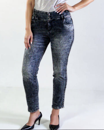 High-Waist Faded Women's Denim Jeans - Black