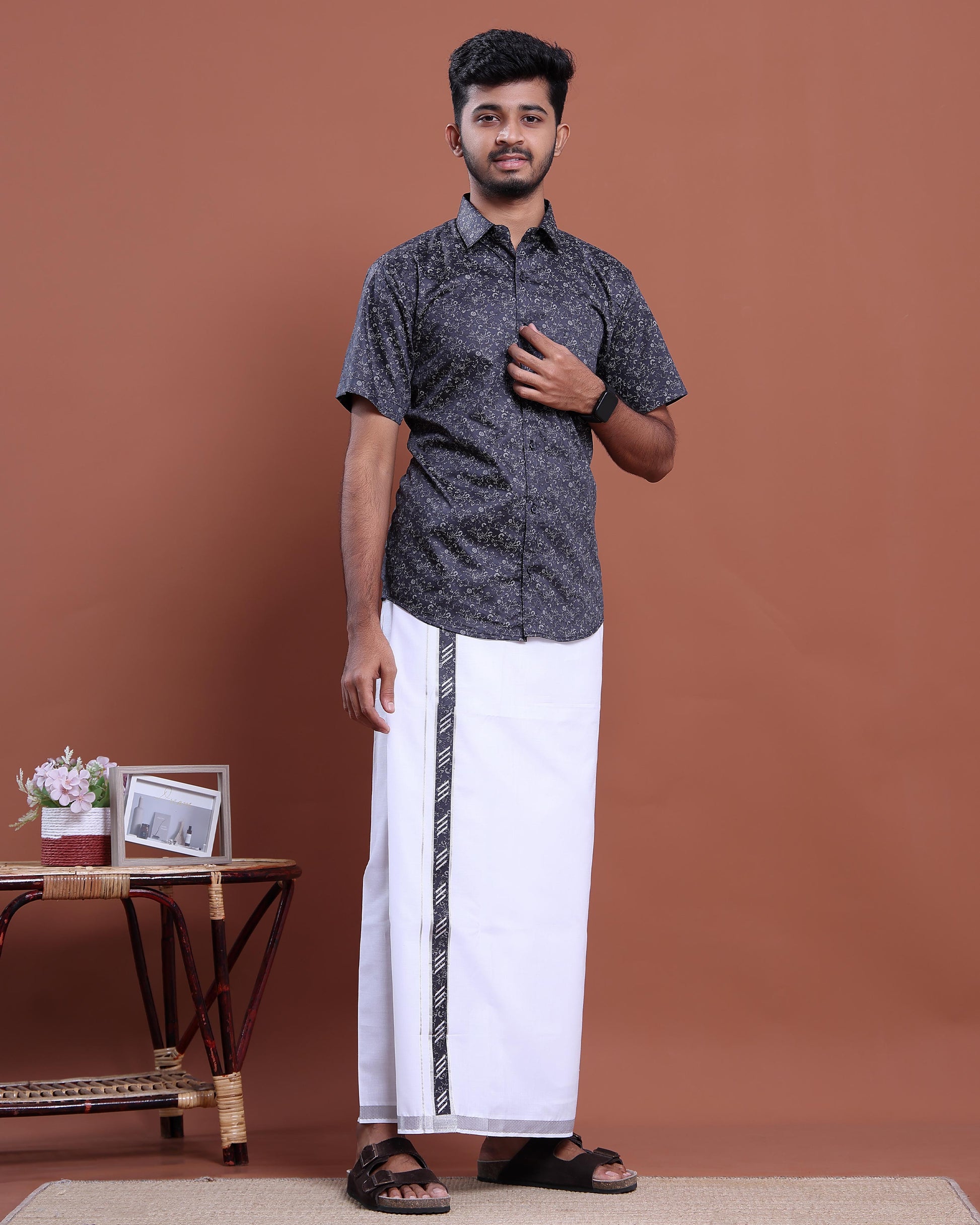 mens-half-sleeve-shirt-and-traditional-dhoti-set-with-designer-border-navy-blue-one