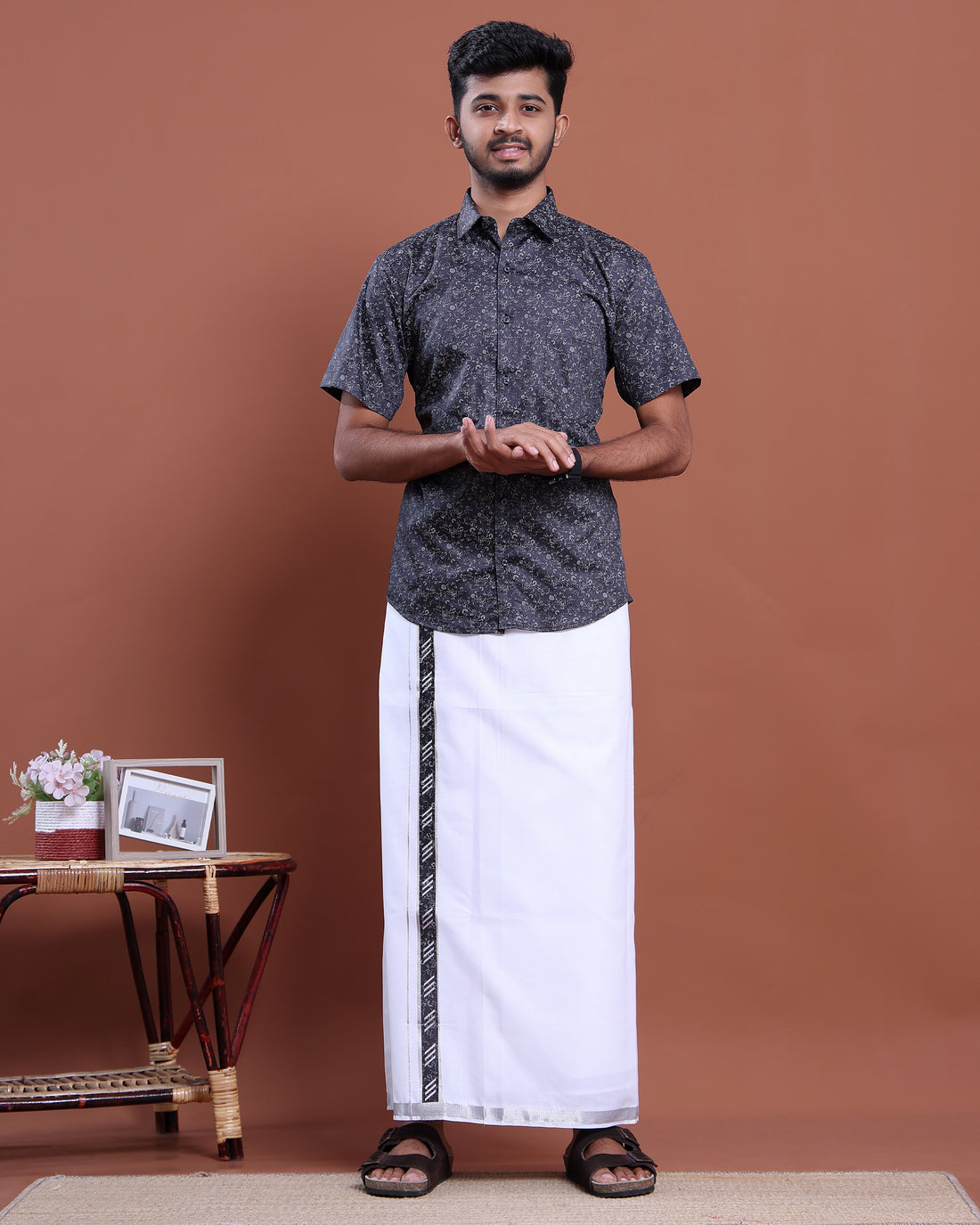 mens-half-sleeve-shirt-and-traditional-dhoti-set-with-designer-border-navy-blue-one