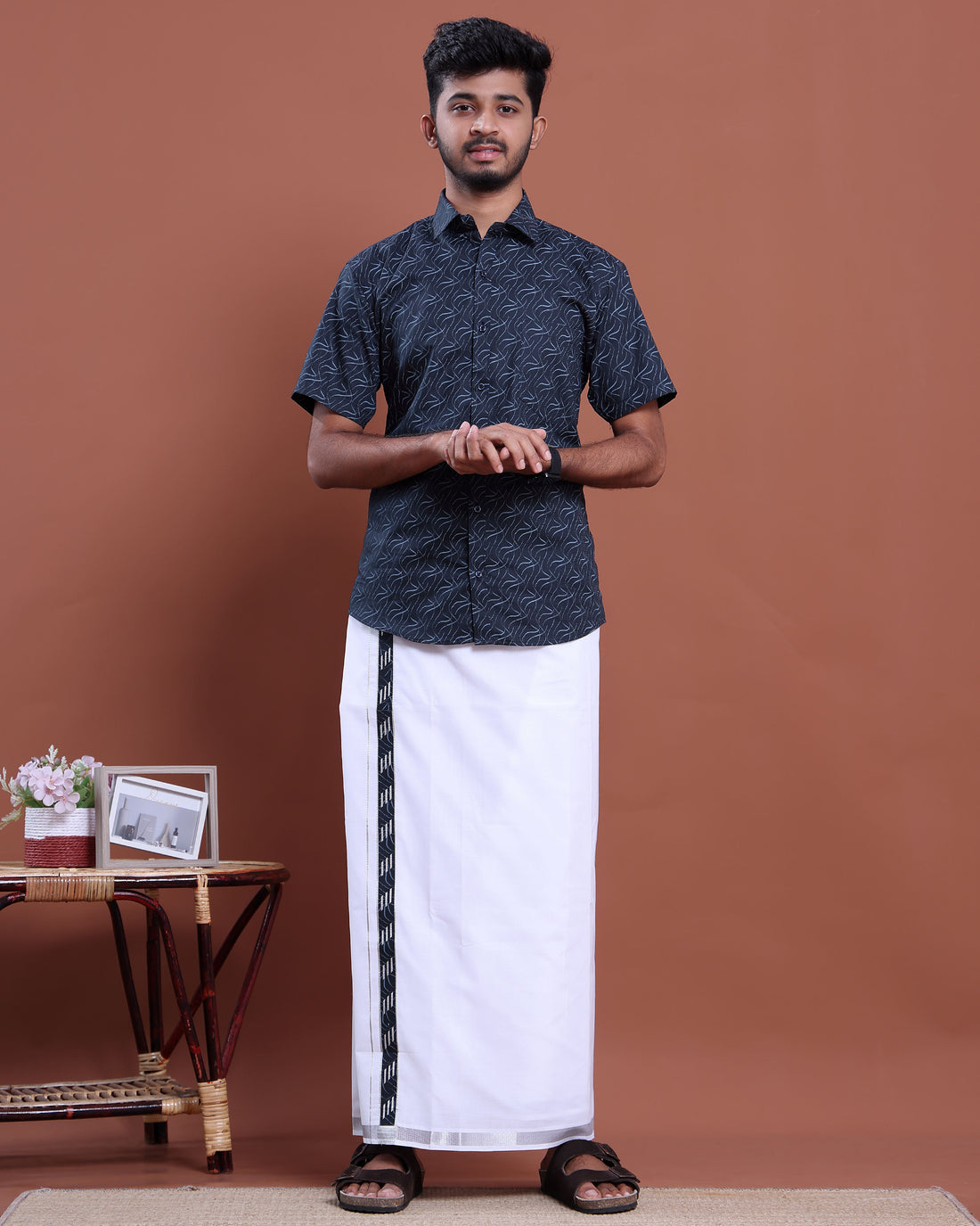 mens-printed-half-sleeve-shirt-and-traditional-dhoti-set-with-designer-border-navy-blue-nine