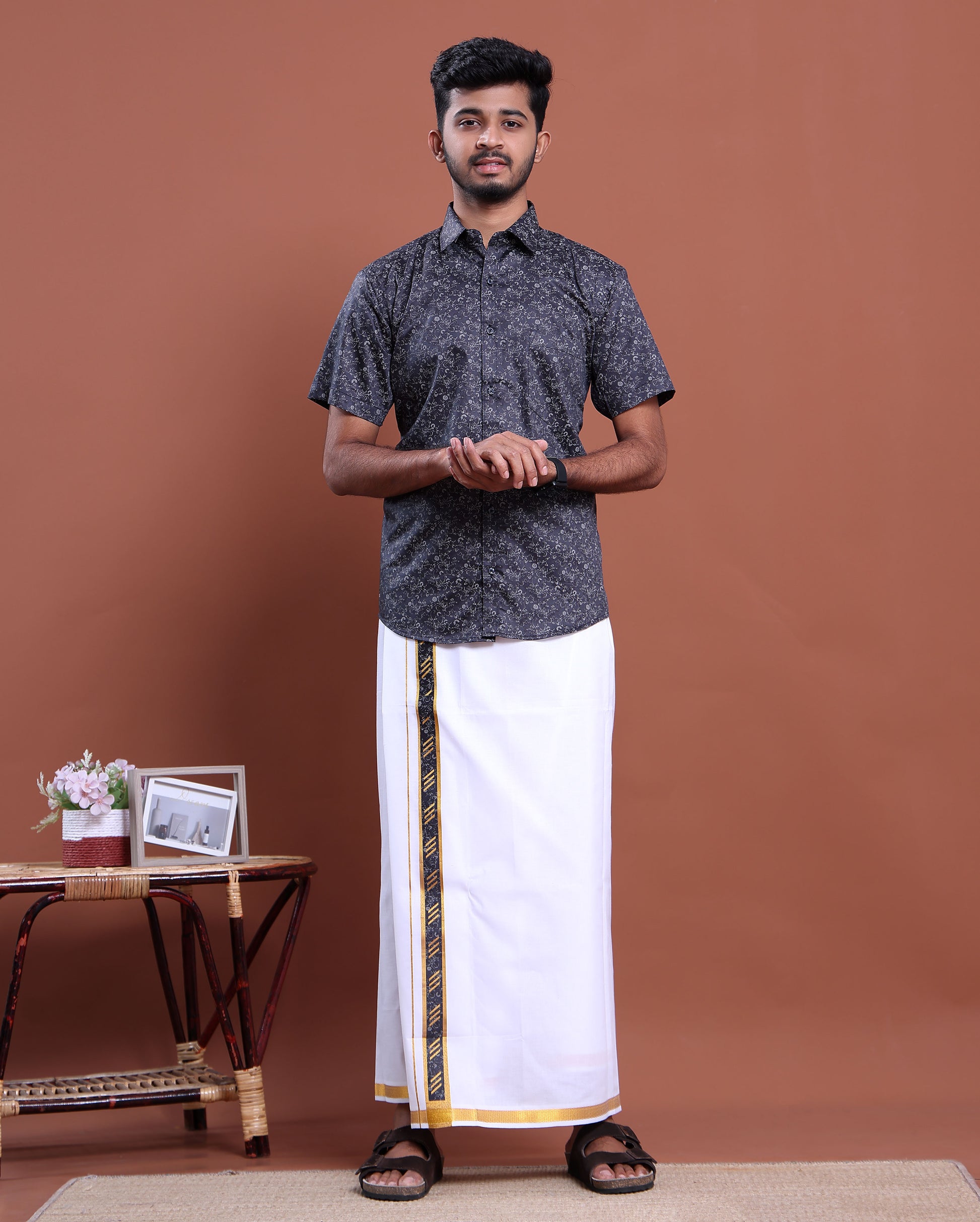 mens-printed-half-sleeve-shirt-and-traditional-dhoti-set-with-designer-border-navy-blue