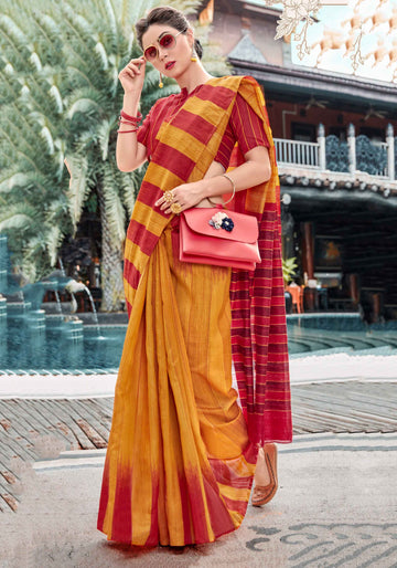 Red With Yellow Color Uniform Saree - U03
