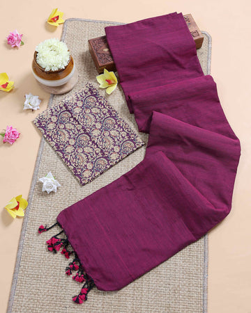 traditional-khadi-cotton-saree-with-contrast-printed-blouse-and-tassel-accents-purple-five