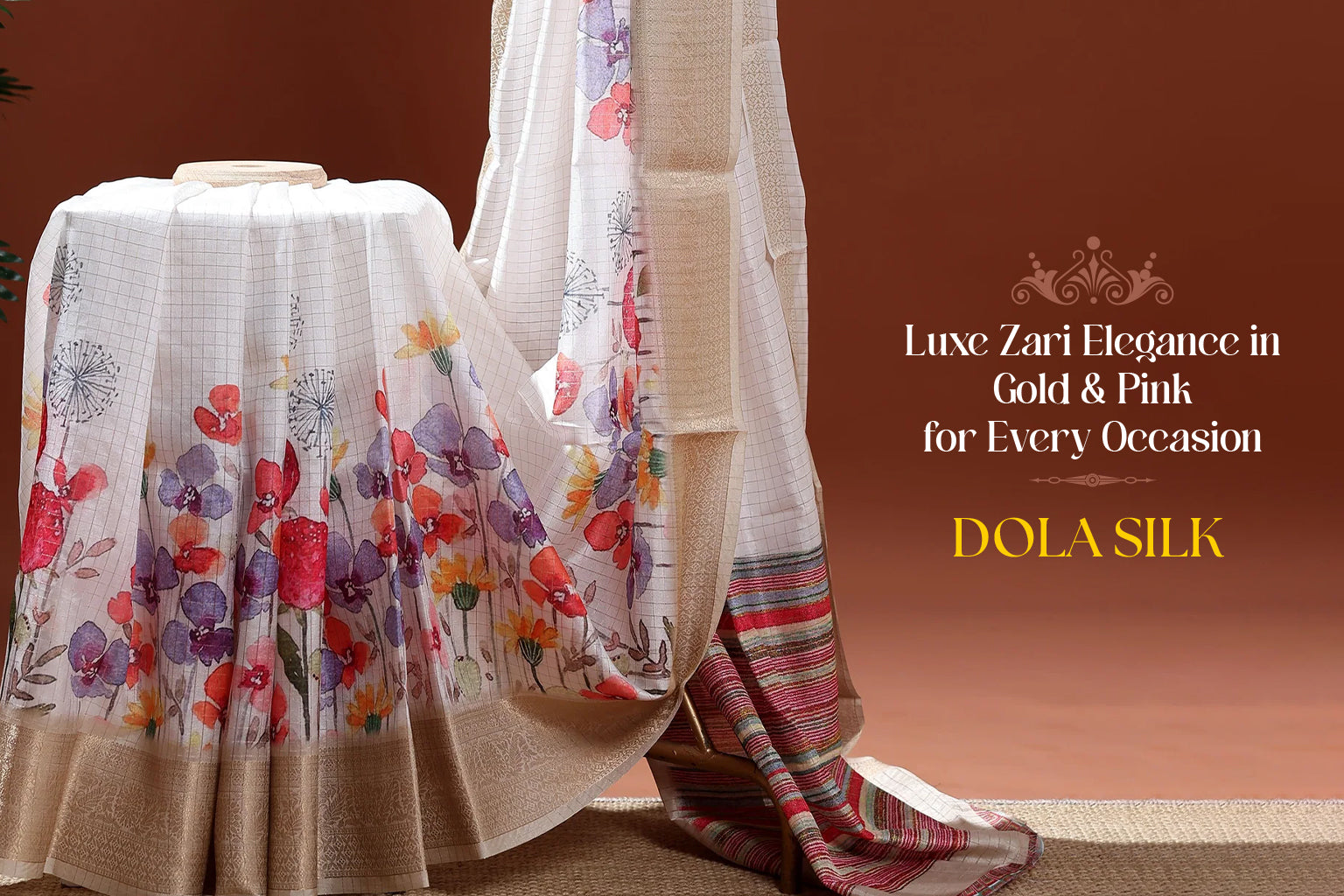 Dola Silk Sarees | Luxe Zari Elegance in Gold and Pink for Every Occasion