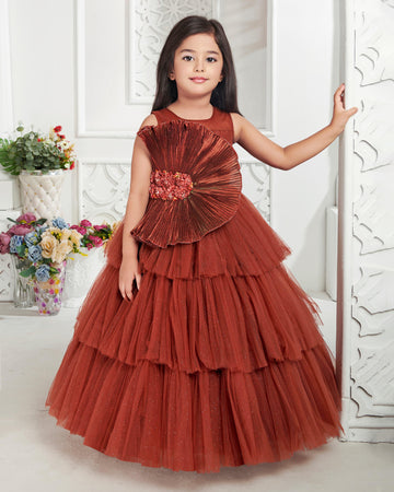 Brown Colour Embellished Frock
