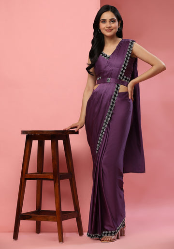 Ready To Wear Fancy Dark Purple Color Sarees