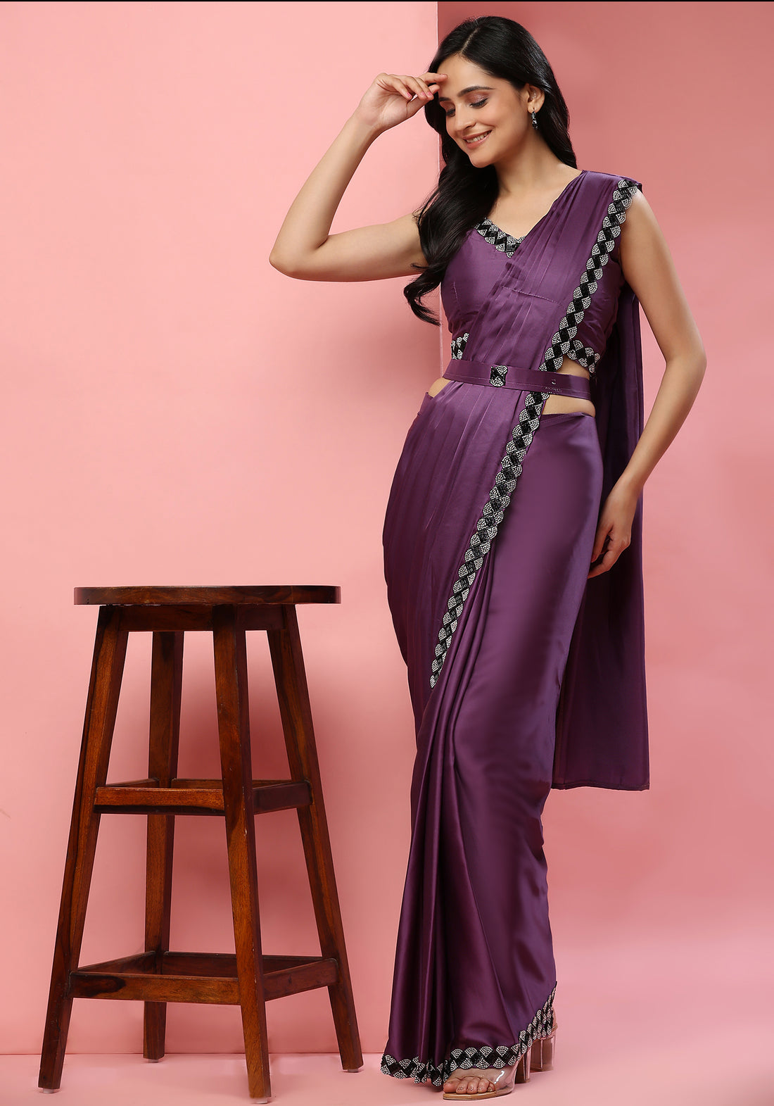 Ready To Wear Fancy Dark Purple Color Sarees