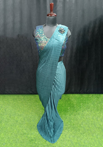 Ready To Wear Fancy Light Blue Color Saree