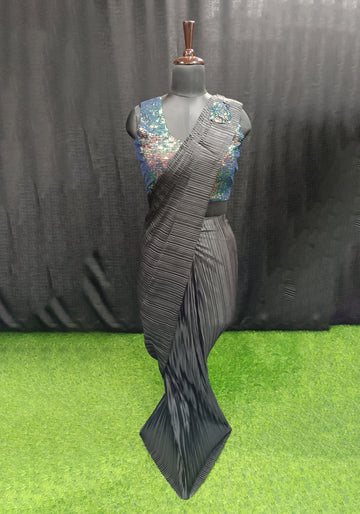 Ready To Wear Fancy Grey Color Saree