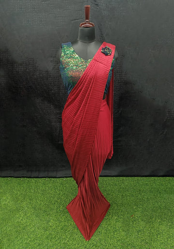 Ready To Wear Fancy Red Color Saree