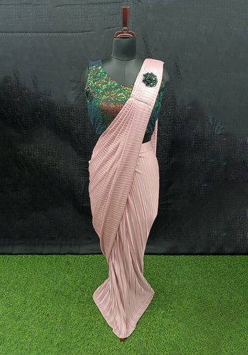 Ready To Wear Fancy Off Pink Color Saree
