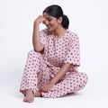 Women’s Printed Nightwear Set Short Sleeve Round Neck Top with Full Length Pajama Pants, Pink