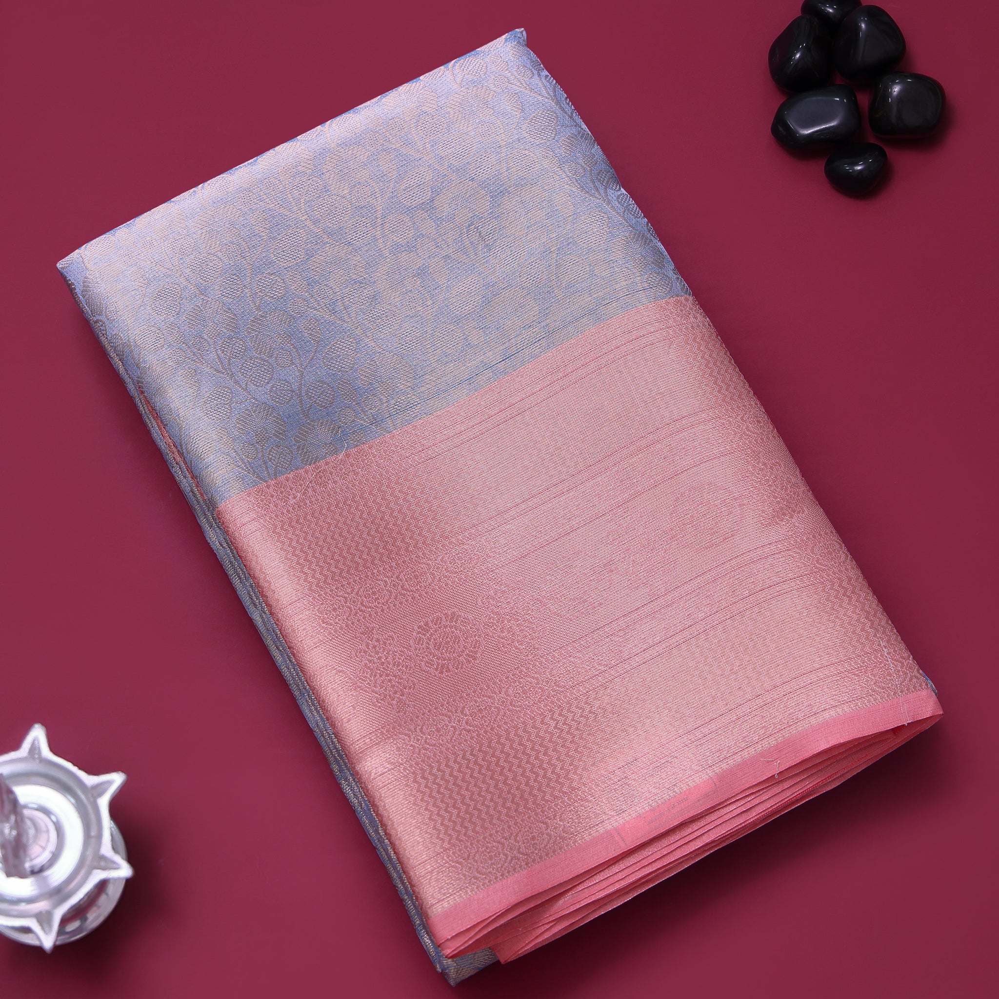 Ethnic Solid Tissue Saree - Blue