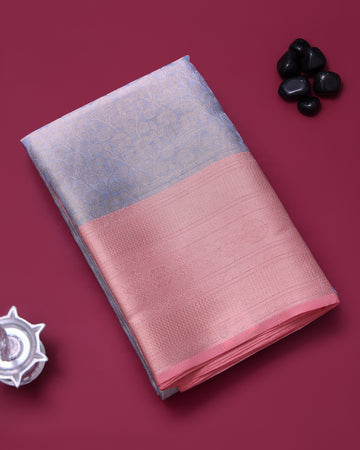 Ethnic Solid Tissue Saree - Blue