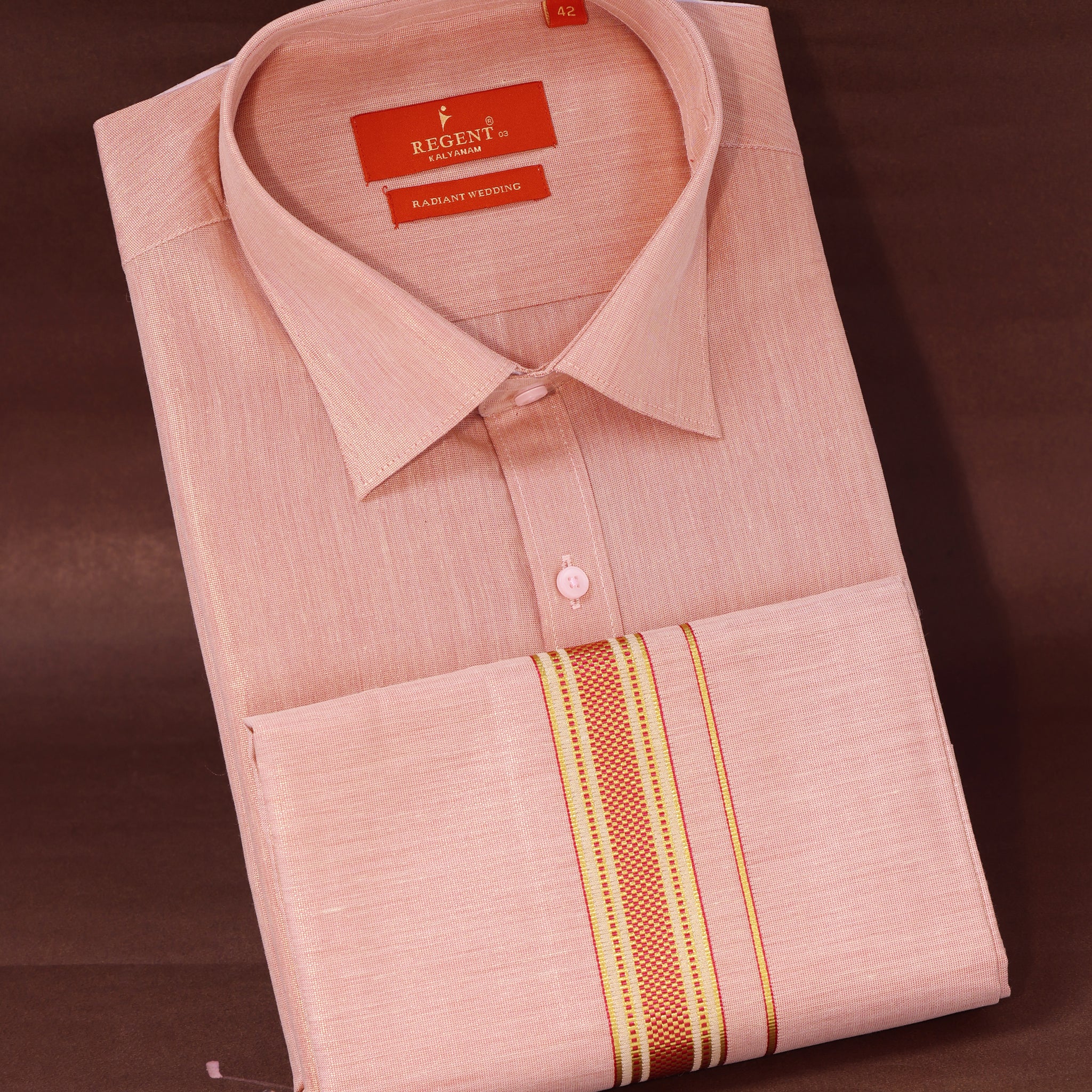 Men's Rose Pink Color Traditional Regular Fit Shirt & Dhoti Set