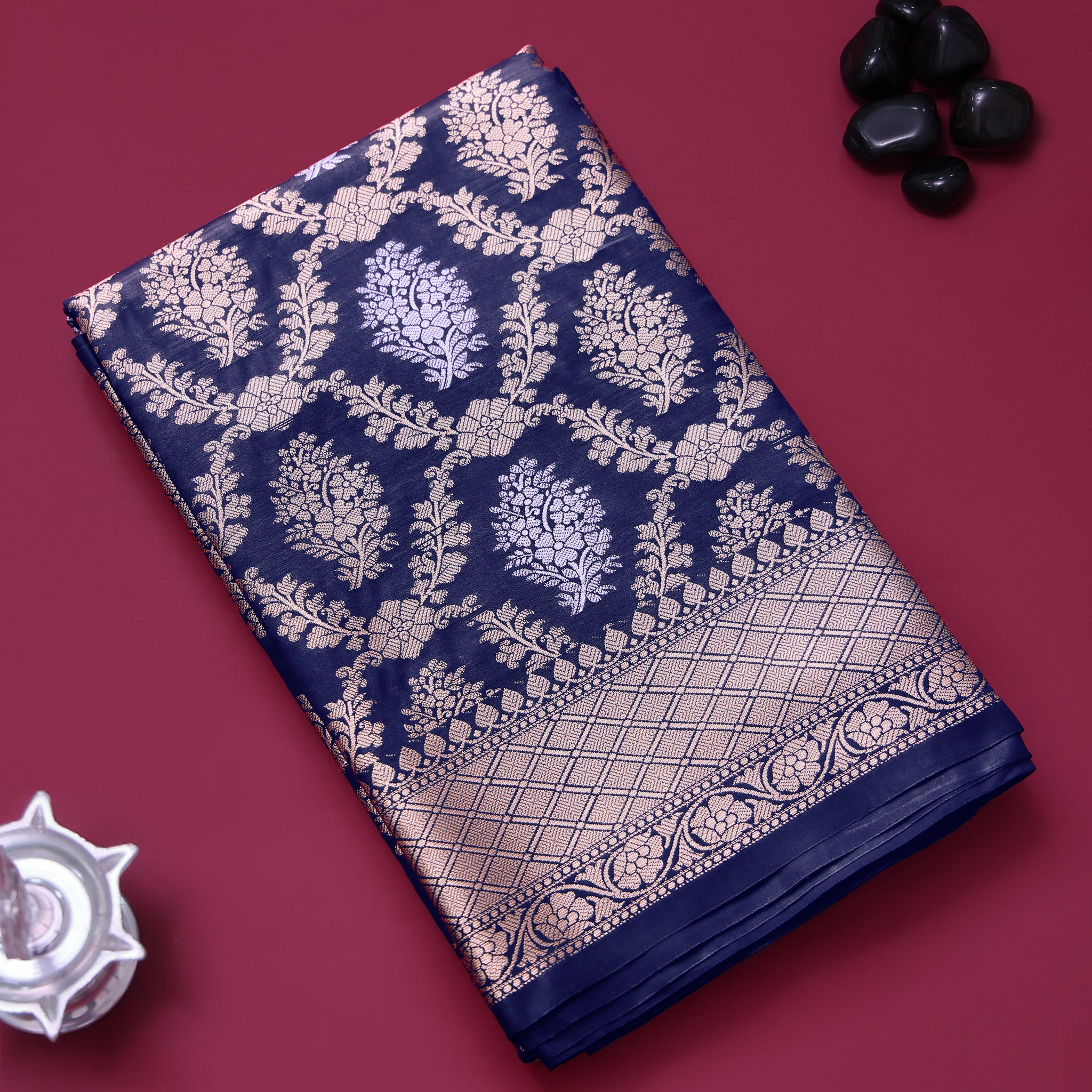 Navy Blue Color Tissue Saree